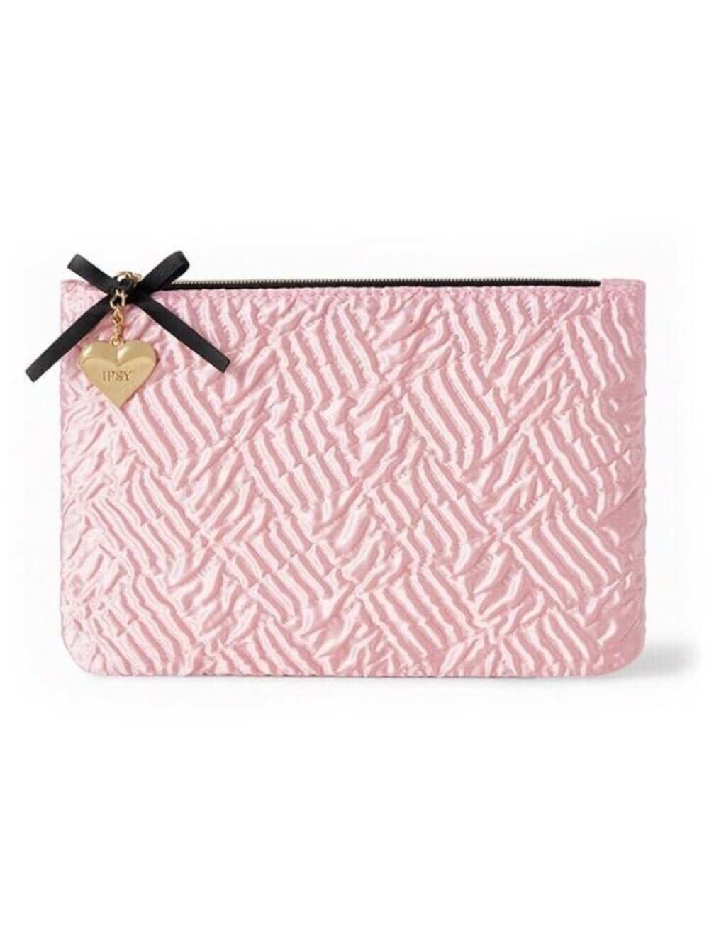 Pink Textured Satin Zip Makeup Bag Pouch Clutch Wallet Travel Organizer NEW Love